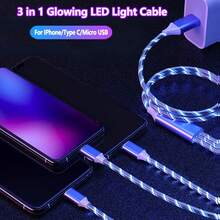 Fast Charging Data Cable (Shining Fiber) 1pc LED Apple Charging Cable 3 In 1 Glowing Data Cable USB C+Lightning+Micro USB Charging Cable, Compatible With IPhone 17/17 Pro/17 Pro Max/16/15/14/13/12, Portable Travel Charger Gift Party - Multicolor - View 5