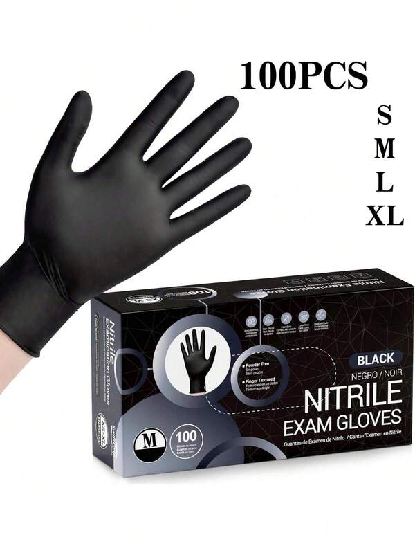 100pcs Black Powder-Free Nitrile Gloves, Latex-Free Disposable Gloves, Durable Household Cleaning Gloves, Suitable For Hair Dyeing, Tattooing, Machine Maintenance And Cleaning, Multi-Purpose Hand Protection (Bag)