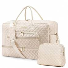 Large Women Travel Duffle Bag - Carry On Overnight Bag Weekend Travel Duffel Tote Bag Yoga Gym Bag With Wet Pocket Toiletry Weekender Overnight Bag For Travel Business Trips Sport , Personal Item Travel Bag With Shoes Compartment, Weekender Bag With Wet Pocket & USB Charging Port - Beige - View 9