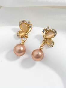 1 对复古法式浪漫宫廷风格经典简约高端蝴蝶仿珍珠耳钉（不含卡） - 珍珠耳環 - 查看 2