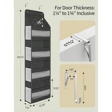 5 Tier 1Pc Over Door Organizer, Swing - Proof Door Organizer Hanging With PVC, Behind Door Storage Bedroom Nursery Closet Laundry Pantry Bathroom, - Black + 1 Pack - View 10