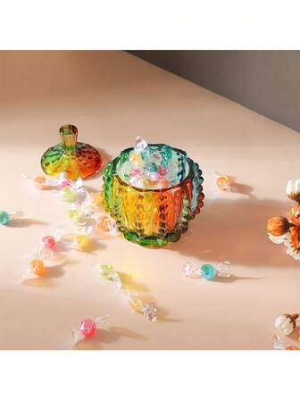 Embossed Glass Jewelry Box With Lid - 6 Oz Iridescent Crystal Candy Jar - Multi-Purpose Decorative Glass For Accessories Display & Packaging