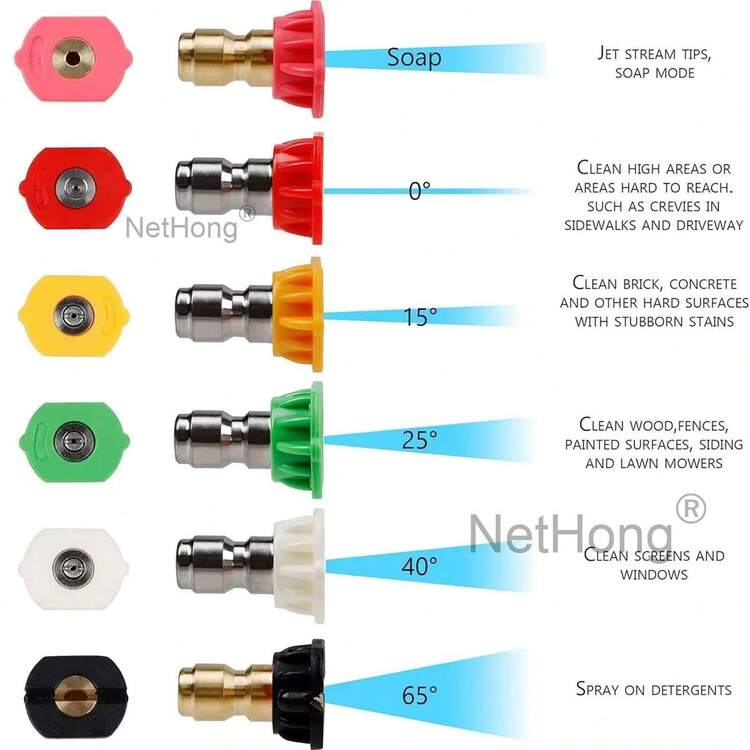 1 Set Pressure Washer Extension Wand Set, Stainless Steel 6 Pcs Extendable Rods & 6 Nozzles With Different Spray Patterns - Silver - View 9