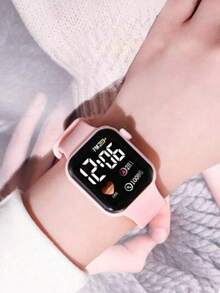 6/1pc/Set Fashionable, Cute, Exquisite And Elegant Square Heart-Shaped Pattern LED Digital Display Electronic Watch, Paired With Butterfly Necklace, Bracelet, Ring, Earring Set, Suitable For Girls' Jewelry Set, Is The Perfect Gift For Parties, Celebrations, Travel, Back To School Season, Christmas, Halloween, Family And Friends Gifts, Commemorative Items