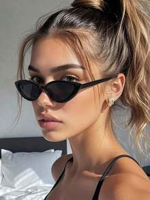 1pc Unisex Black Eye Shaped Small Frame Elegant Casual Vintage Fashion Fashion Glasses, Suitable Outfits, Sports, Beach, Festival, Travel, Street Style, Holiday, Driving, Outdoor Activities, Party Summer Beach Vacation,Outdoor,Travel - 彩色 - 查看 7