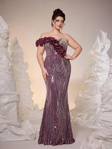 Đầm dạ hội cỡ lớn Mgiacy màu tím đính sequin họa tiết hoa 3D dáng đuôi cá, đầm hè thanh lịch dành cho nữ, phù hợp cho các buổi dạ tiệc, liên hoan và kỳ nghỉ. - Màu tím - Xem 6