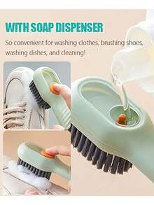 1 件可悬挂软毛清洁刷，带自动液体分配器 - 塑料鞋和洗衣刷，内置孔，方便存放，非常适合运动鞋和家居清洁，鞋清洁工具 | 软毛刷 | 耐用塑料刷，鞋清洁剂