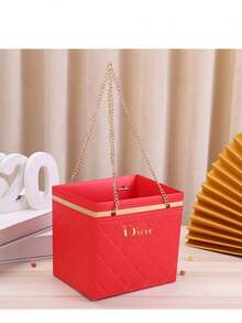 Foldable Floral Gift Box With Chain Handle, Made Of Thick Cardboard And Metal Chain, Sturdy And Waterproof, Suitable For Fresh Flowers, Dried Flowers, Handmade Gifts, Compact Folding Design, Simple And Elegant Style, Available In Multiple Colors