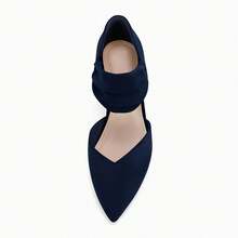 Womens Low Kitten Heel Dress Shoes Pointed Toe  On Ankle Strap Cutout Elegant Party Wedding Pumps - 藏蓝色 - 查看 5