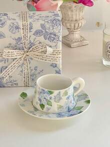 Designer Painting Ceramic Cup & Saucer Set, Vintage Coffee Cup, Unique Gift For Birthday, Water Cup