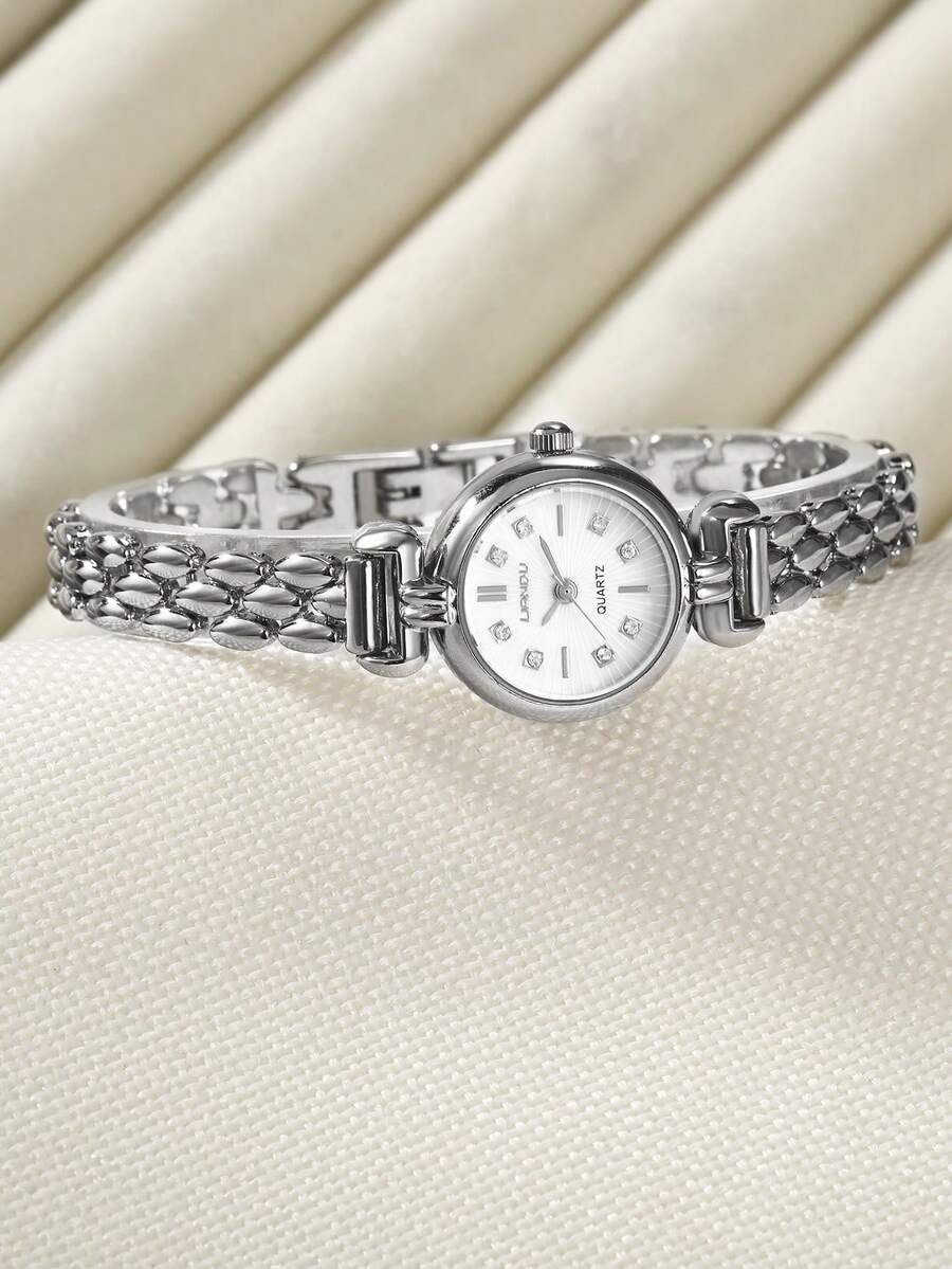 1pc French Fashion Multifunctional Petite Women's Quartz Watch, Round Minimalist Dial With Metal Band. Suitable For Daily Wear And As Holiday Gift. - Silver - View 1