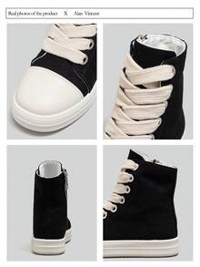 Alan Vincent [Delivery From Local Warehouse][Quick Arrival] Classic  Women's Boots New Style High-Top Black Boots Women Lace-Up Zip Flat Shoes - màu đen - Xem 2