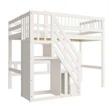 Letto in legno massello 90x200 con scala e contenitore, letto matrimoniale, letto per ragazzi, struttura in legno massello, versione alta