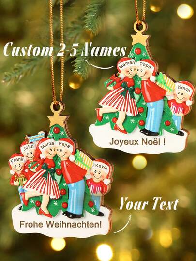 1 peça de decoração de pingente de carro personalizado, lembrete de direção segura, presente de dia das mães, presente de dia dos pais, decorações de árvore de Natal de madeira, personalizadas com nomes de membros da família, decorações de Natal de madeira, pingente de Natal para festa em casa