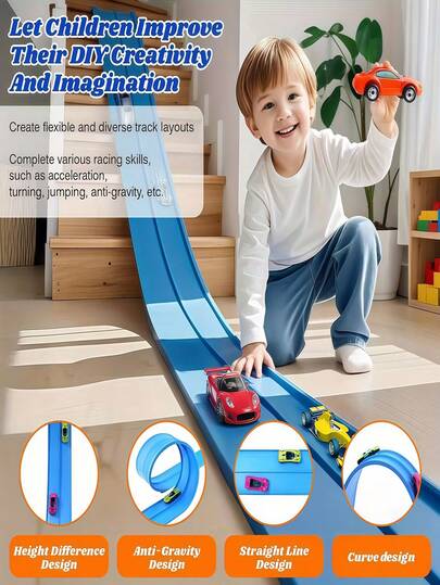 4,5m/5m Çocuklar İçin Kendin Yap Ekstra Uzun Montaj Pistli Yarış Arabası, Yerçekimsiz Ataletli Araba, Ebeveyn-Çocuk Etkileşimli Eğitici Oyuncak, 3-12 Yaş Arası Erkek ve Kız Çocuklar İçin Uygun, Hediye (Araba Modeli ve Rengi Rastgele)