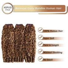 4/27 Water Wave Burmese Curly Bundles Human Hair 24 26 28 Inches 3Pcs Honey Blonde Ombre Curly Human Hair Bundles Weave With Spiral End 3c4a Quick Weave Hair Bundles For Women Suitable For Natural Hair Colors Of Women,100% Human Hair. - 4/27 - View 2
