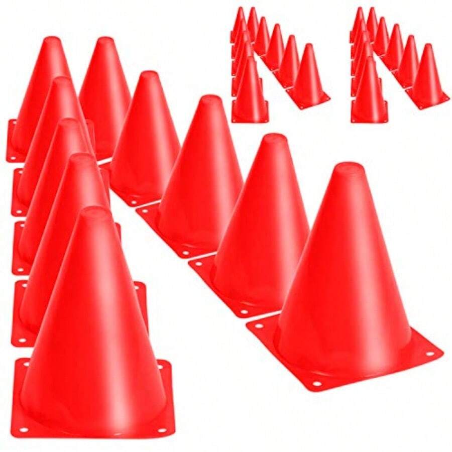 KINJOEK 30 Packs 9 Inch Sports Training Cones Traffic Cones With Rounded Edges For Safety Soccer Football Basketball Coaching Agility Drill Training Field Marker Cones Redgift - as pic - View 1