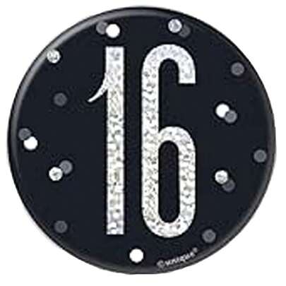 Unique Party Prismatic 16th Birthday Badge (Black/Silver) - 100% Mixed - (SG38350)
