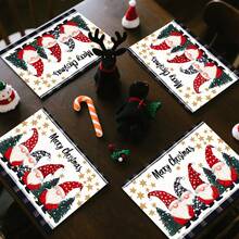 1 Stück/4 Stücke/6 Stücke/100 Stücke Weihnachtszwerg Muster Tischsets, maschinenwaschbar rechteckige Polyester Tischsets, Tischschutz, hitzebeständige Tischsets, Restaurant Tischdekoration, Party Zubehör, Weihnachtsdekoration, können als Geschenke gegeben werden - Verschiedenfarbig - Übersicht 10