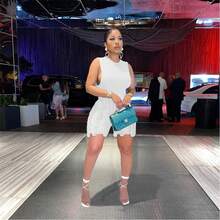 Summer Fashionable Casual Tight Fit Camisole And Fringe Trim Tight Fit Shorts, Suitable For Music Festivals - White - View 5