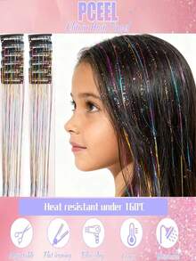 Rainbow Fairy Glitter Hair Clip And Hair Extension Set For Kids Girls And Women, Heat Resistant 20 Inch, 12/6/4pcs, Holiday Party Christmas New Year Halloween Cosplay Hair Accessories - Multicolor - View 9