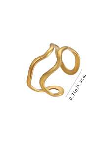 Anillo abierto de doble capa elegante para mujeres - Pieza de declaración ajustable y elegante, perfecta para uso diario, vacaciones o regalo del Día de San Valentín, acero inoxidable con diseño asimétrico único