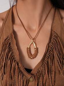 1Pc Vintage Simple Geometry Pendant Necklace Set,Women Jewelry For Daily Wear,Autumn&Winter Accessory,Sweater Decoration