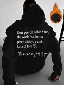 Zrgoth Men's Casual Versatile Healing Warm Slogan Print Kangaroo Pocket Hoodie Sweatshirt, Suitable For Couples, Autumn/Winter - Black - View 4