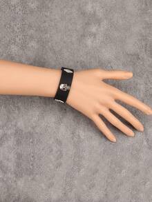 1 pieza Brazalete vintage estilo punk rock con calavera, brazalete de PU personalizado unisex para moda y actuaciones, regalo de Halloween, accesorio diario