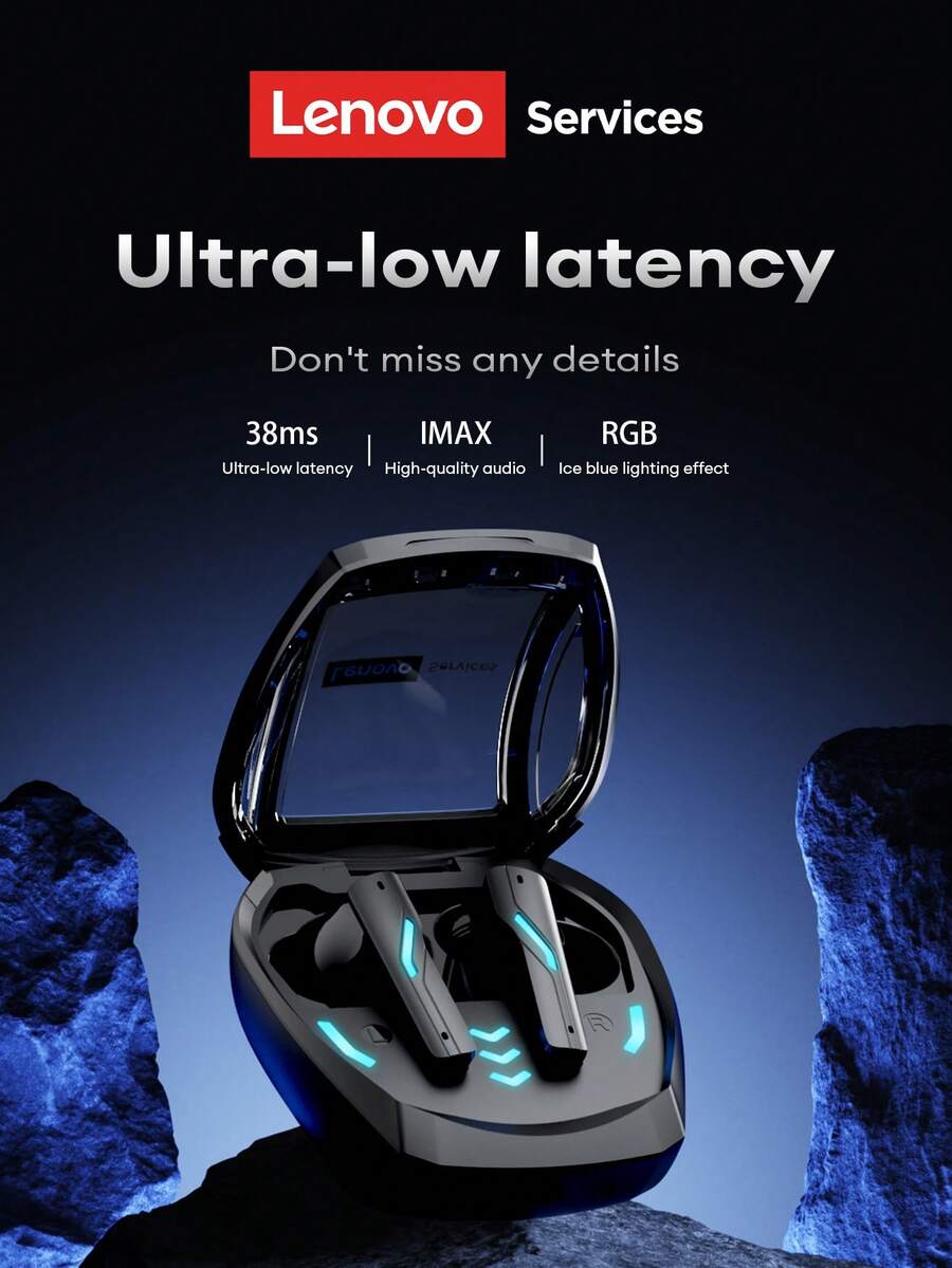 Lenovo 联想 GT100 蓝牙耳机,半入耳式高品质音频,超低延迟游戏模式,长电池寿命,佩戴舒适,硅胶耳塞,兼容智能手机和电脑的无线耳机 - 黑色 - 查看 1