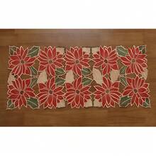 1 Pc Embroidered Poinsettia Christmas Table Cloth, Table Runner, Placemat, Embroidery With Cutworks Patterns, Red Color, Size: 33.46"*33.46", 15.35"*33.46", 15.35"*53.15", 15.35"*69.29", 11.42"*17.32", 100% Polyester, Embroidered Table Cloth, Table Runner, Best Decoration For All Kind Of Tables During Christmas.