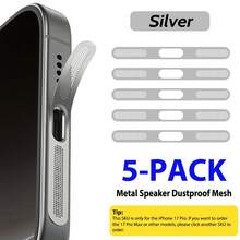 ZYONS 5 piezas para iPhone 17 Pro Max/17 Air/16 Pro Max/16/15/14/13/12 Series, rejilla de metal antipolvo para altavoz, hecha de material de metal duradero, en colores negro/plateado/naranja cósmico/dorado/verde/rojo/azul/morado/titanio del desierto y talla grande colores