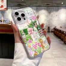 Funda magnética para phone 11/12/13/14/15/16/Promax con diseño de collage verde. Resistente, compatible, a prueba de golpes, de silicona. Elegante, duradera y fácil de usar - transparente - Ver 8