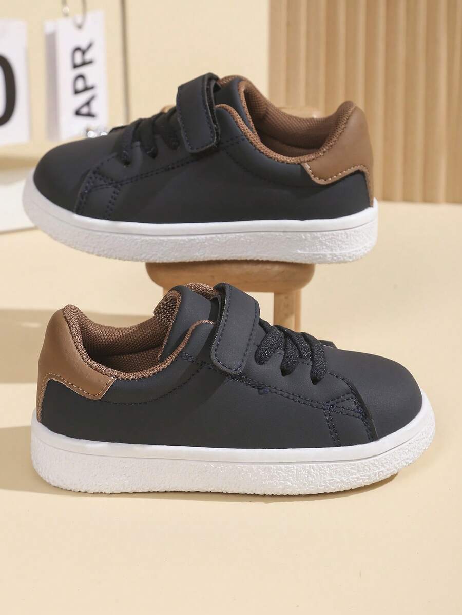 New Kids' Navy Blue Lace-Up Decorated Infant Sports Shoes, Fashionable & Comfortable Little White Sneakers, Lightweight Non-Slip Easy To Match, Stable Fit, Suitable For Daily Wear And Running - Navy Blue - View 1