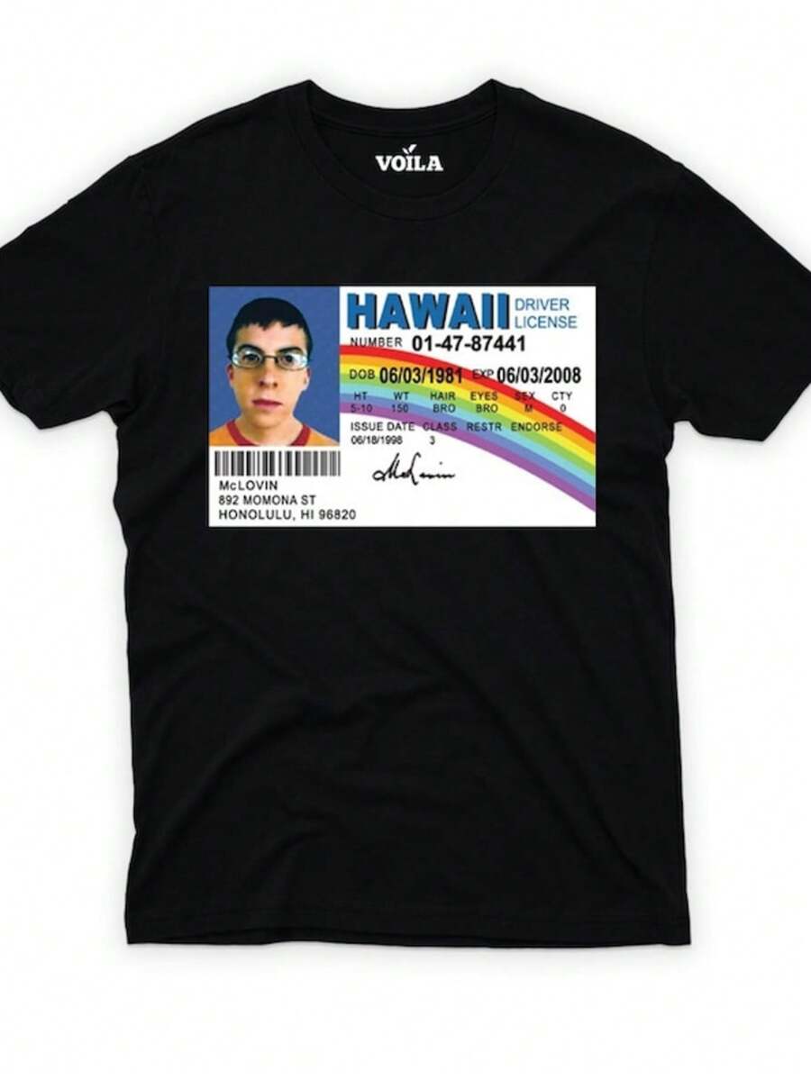 Mclovin From  T-Shirt For Men, McLovin Drivers Women V Neck Shirt, McLovin Shirt For Kids, U - 黑色 - 查看 1