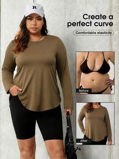 大码女式宽松长袖纯色上衣