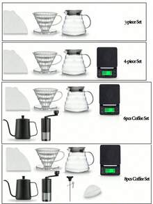 shoxil 3/14 件咖啡壶套装、便携式咖啡壶套装、滴滤咖啡壶套装、02 号尺寸、手冲咖啡套装、手工咖啡套装、V02 滴滤咖啡套装、派对节日礼物、便携式咖啡露营套装、旅行咖啡配件工具 - V02 Set - 查看 2