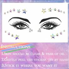 Crystal Face Stickers Star Mermaid Gems Sparkly Temporary Rhinestone Sticker Rave Party Accessories For Women And  (A),23580883 - 棕色 - 查看 5