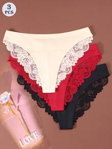 3 st/set sexiga spetstrosor och sidenunderkläder för kvinnor - Multifärgad - Visa 2