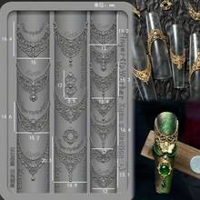 3D Transparent French Nail Art Mold - Gothic Medieval Celtic Knot & Jewelry Decor Embossing Template, Hollow Window Pattern, Suitable For Phone & DIY Handcraft Relief, Foot Design, Hand Embroidery Pattern, Embroidery Heat Transfer Sticker, Essential For Nail Artists, Nail Stamping, Nail Imprinting, Christmas Nail Art Stamp, Nail Art Supplies, Nail Mold, Reusable Nail Template, Nail Art Landscape Template