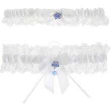 2Pcs Lace Wedding Garter Set Bride, White Bridal Garter With Stretchy Elastic Band, Keepsake And Toss Garters - White - View 1