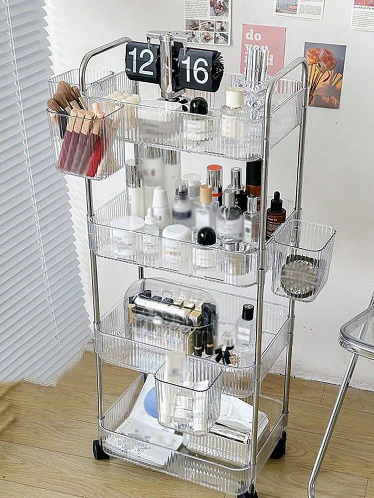 Carrito de almacenamiento acrílico de 4 niveles, organizador de carrito rodante transparente para baño, estantería móvil transparente para lavandería, carrito de uso múltiple para oficina/sala de estar, para almacenamiento y transporte de alimentos, almacenamiento de baño, decoración de baño, decoración de otoño, accesorios de baño de regreso a la escuela, herramientas de baño, baño - Multicolor - Añade 4