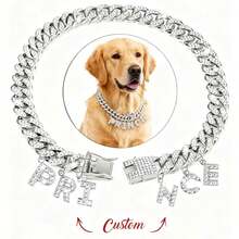 Personalized Dog Necklace, Custom Dog Collar With Letter Pendant Tag - 13mm Rhinestone Dog Chain, Double Lock Design Collar, Suitable For Bulldog And Large Dogs - Multicolor - View 25