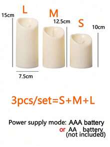 3支装大型塑料LED蜡烛，防水无焰，电池供电，LED闪烁柱状蜡烛，持久耐用，适用于婚礼、餐桌、餐厅、酒吧、家居装饰、情人节、求婚、营造氛围、情侣用餐等场合。