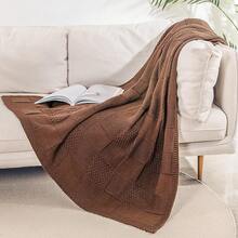 Knit Throw Blanket,Classical Checkered Blanket For Couch,Cozy Warm Knitted Throw Blanket For Bed Sofa Living Room, Decorative Stretched Throw, Lightweigh,50"X 60"Oatmeal - 焦橙色 - 查看 4
