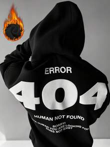 Men's Autumn/Winter Street Style Numeric Element Print Hoodie Sweatshirt, Long Sleeve Top - Black - View 1