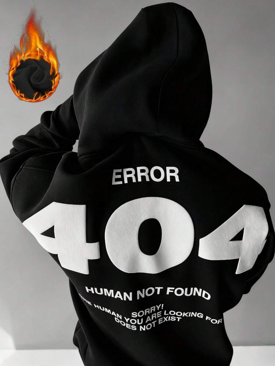 Men's Autumn/Winter Street Style Numeric Element Print Hoodie Sweatshirt, Long Sleeve Top - Black - View 1