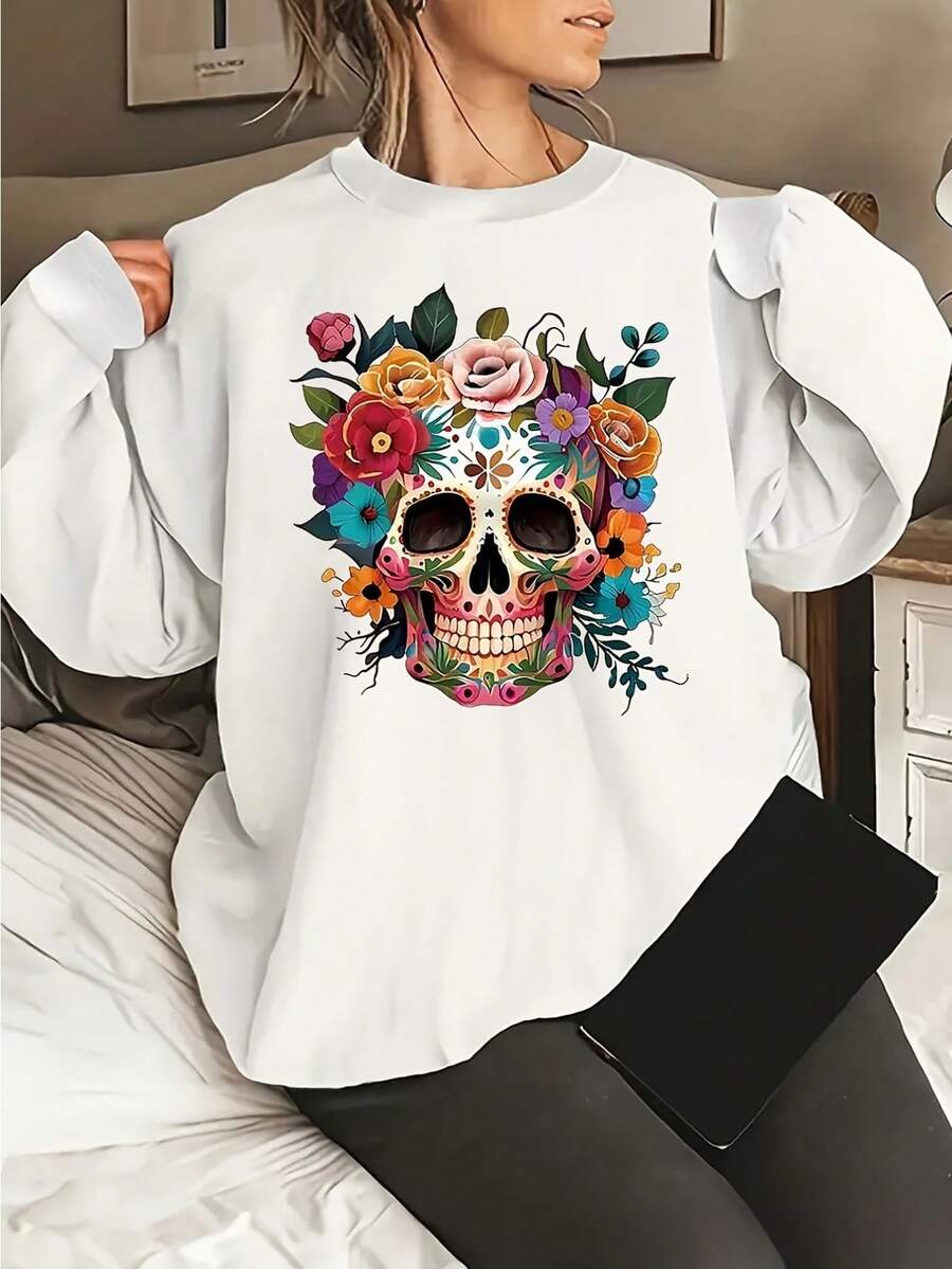 Halloween Graphic Sweatshirt - Nightmare Before Christmas Sweatshirts For Women Streetwear Printed Graphic Hoodie, Y2k Cotton Hoodies For Teen With Warm Thermal Lining For Autumn/Winter, Great For Daily Adventures,Woman Man Classic Black Cotton Polyester Blend Anime Hoodies, Plus Size Hooded Sweatshirts For Going Out Tops Women Skull Season Sweatshirt, Vintage Halloween Horror Night Hoodie - 白色 - 查看 1