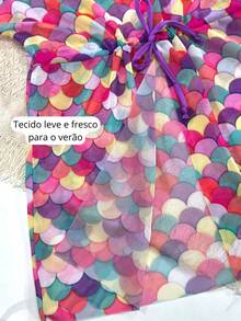 Biquíni Dupla Face + Vestido Saída De Praia Piscina Infantil Menina Verão Tule - Sereia Skin Color - Visão 7