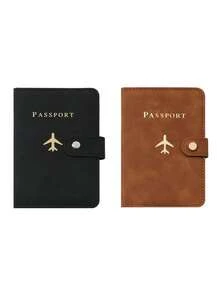1pc Passport Holder Minimalist Travel Accessory, Convenient Storage Passport Multi-Card PU Passport Holder, Snap Closure, Faux Leather Lining, Airplane Pattern, Holiday Supplies, Travel Items, Passport Wallet, Travel Accessories, Business Casual Woman And Man, Travel Essentials, Travel Must Haves, For Travel And Back To School, For Gift Giving Family Friends Lovers